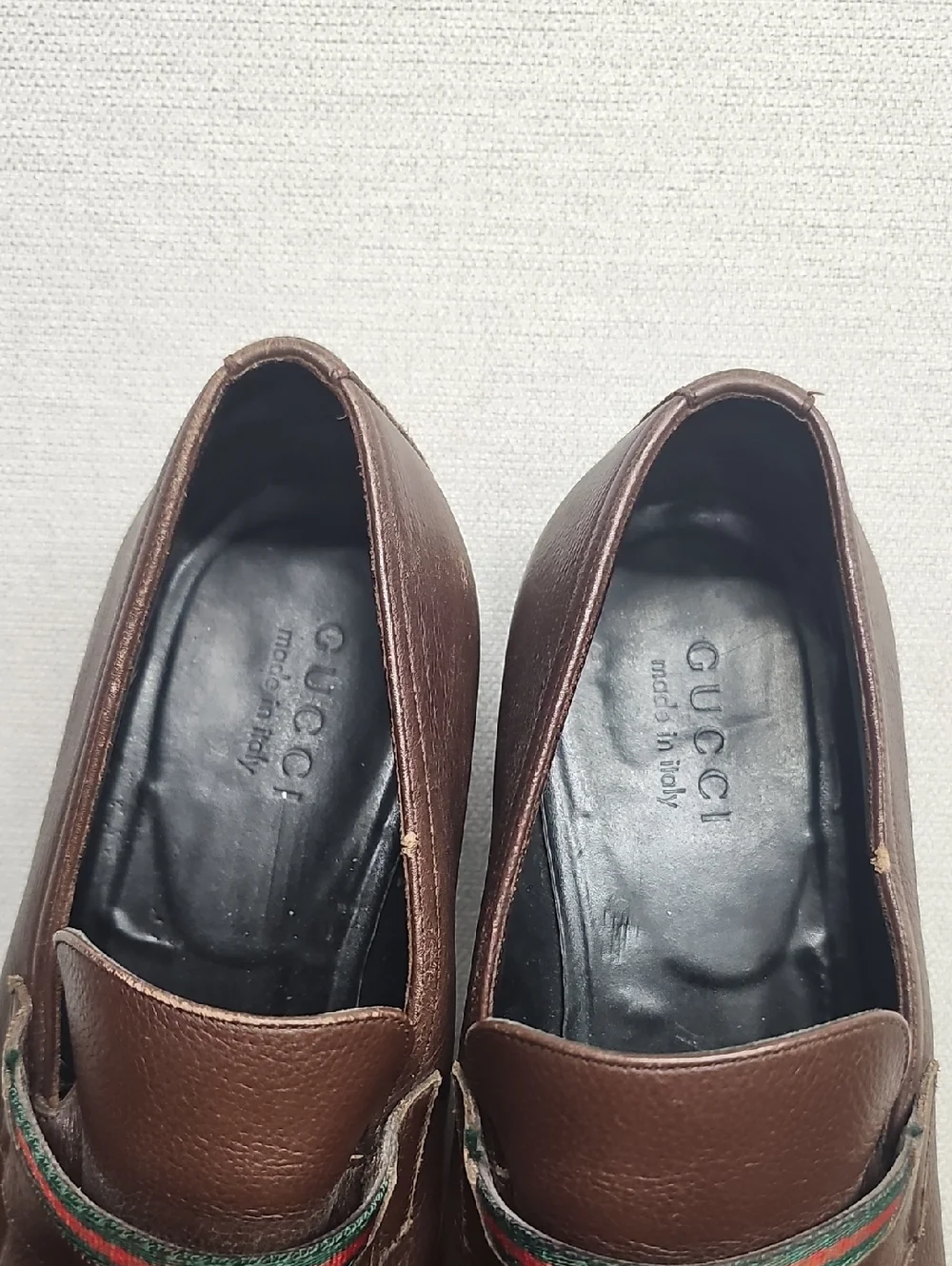 GUCCI WEB STRIPE BROWN LEATHER MENS LOAFERS BFPM-05-141